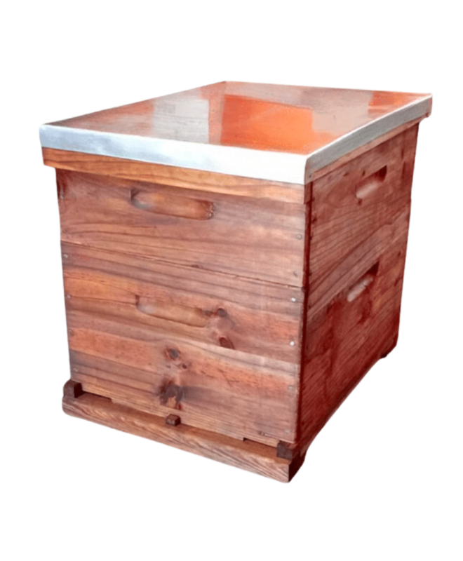 Langstroth bee hive complete with lid, floor and all frames which are wired with wax starter strips